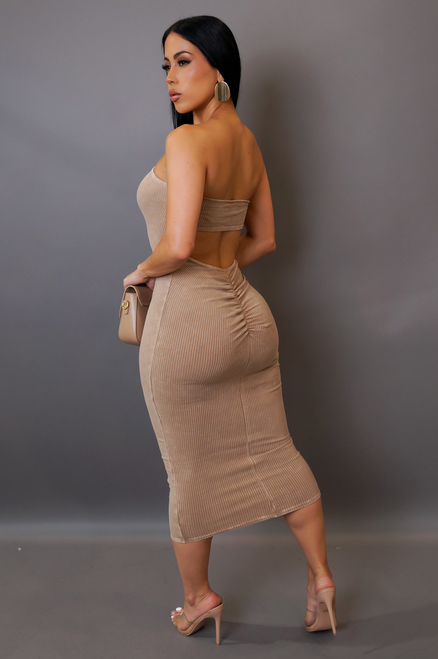 Shake It Up Midi Dress - Taupe