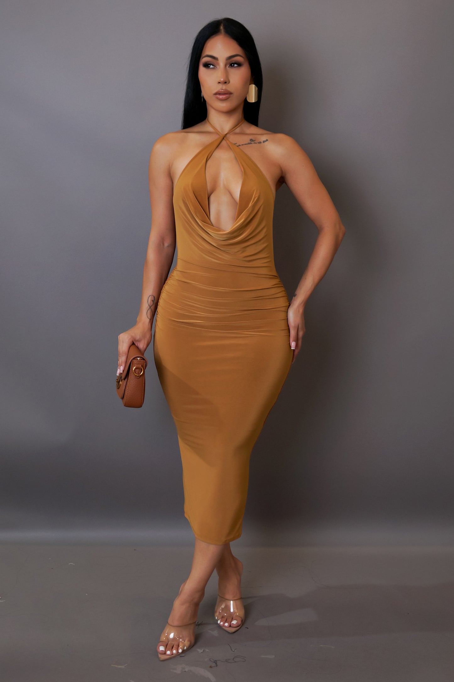 Forever A Diva Midi Dress - Caramel