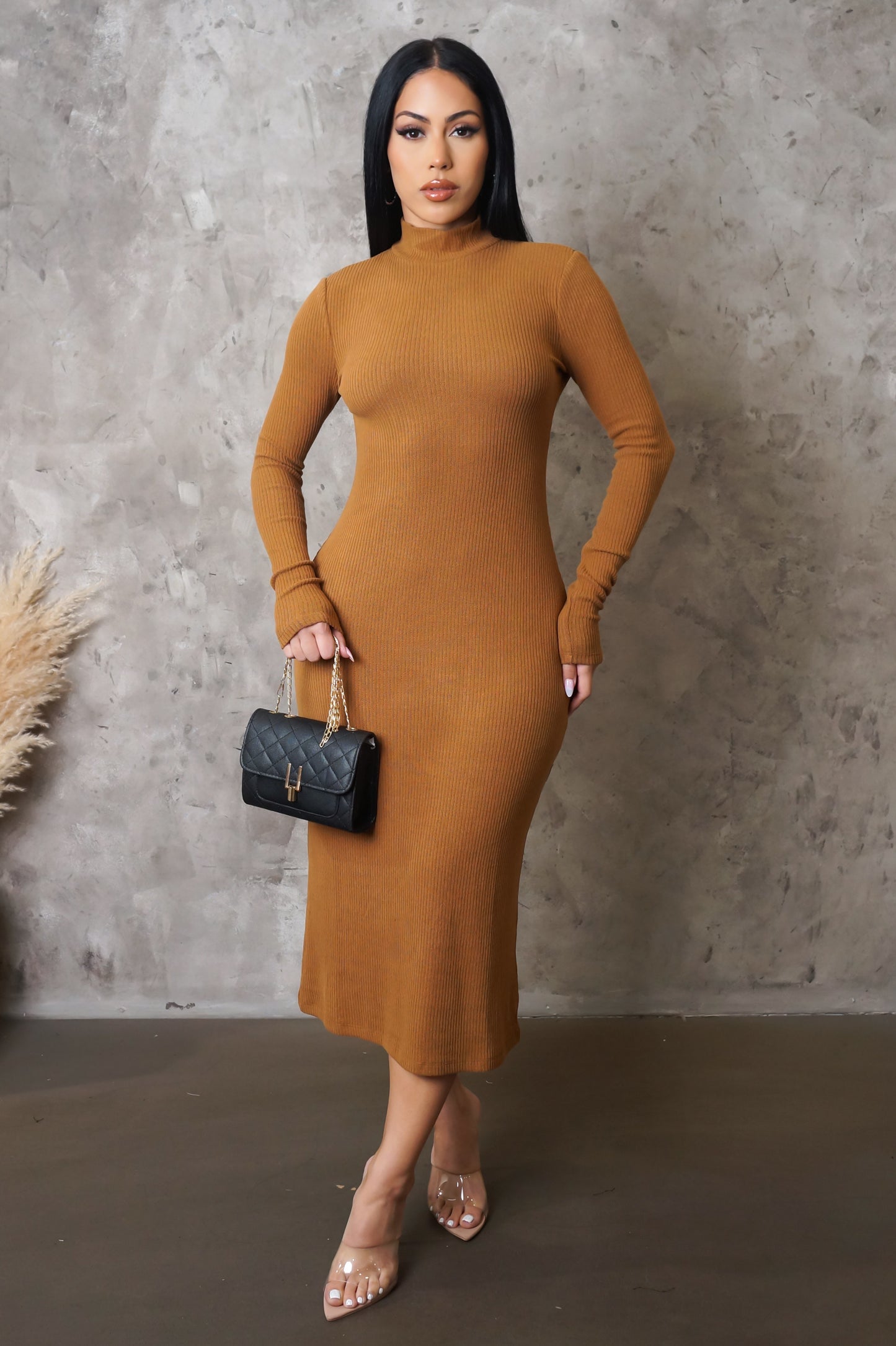 Staying Out Midi Dress - Brown