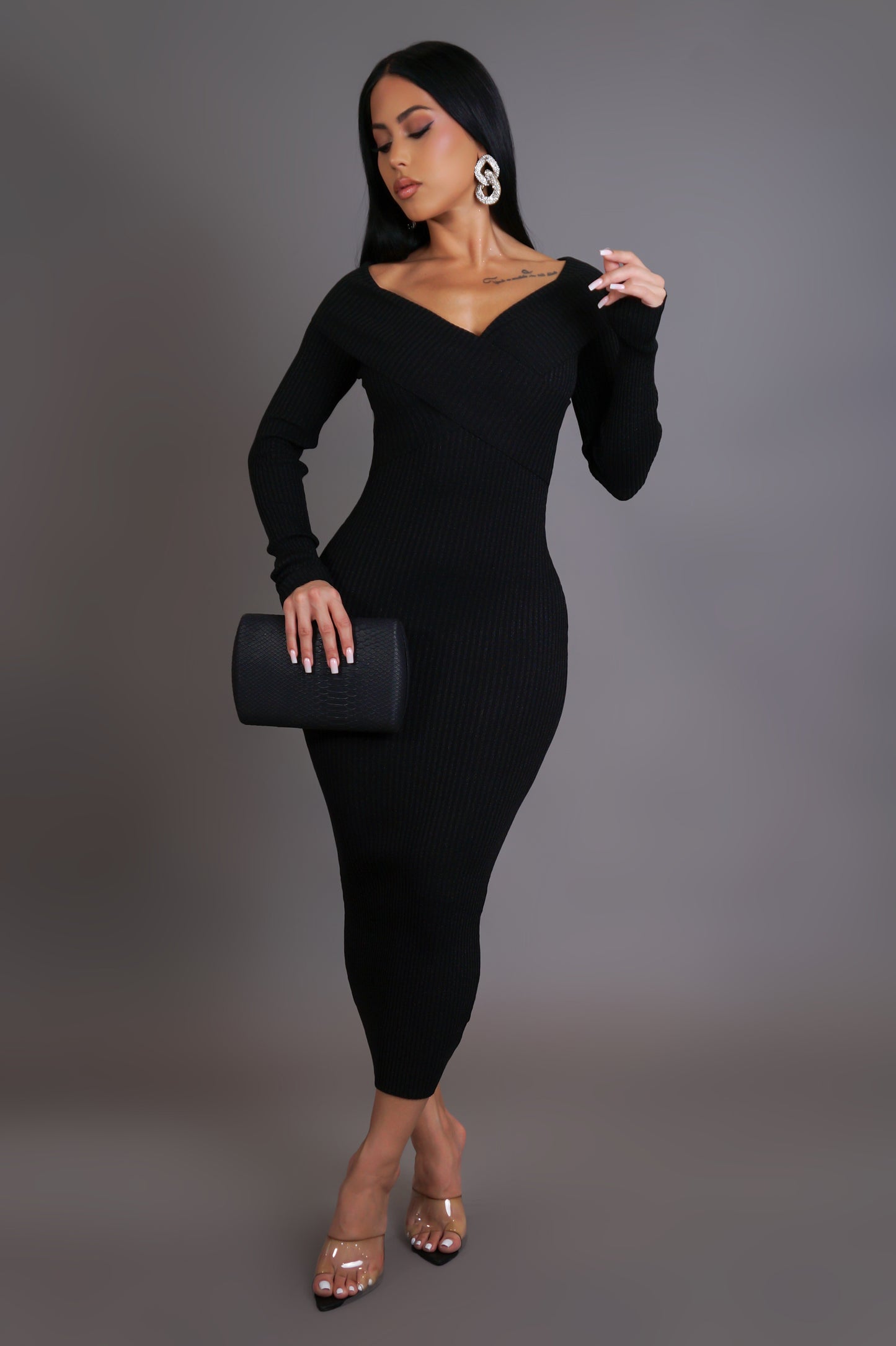 Luxe Look Midi Dress- Black