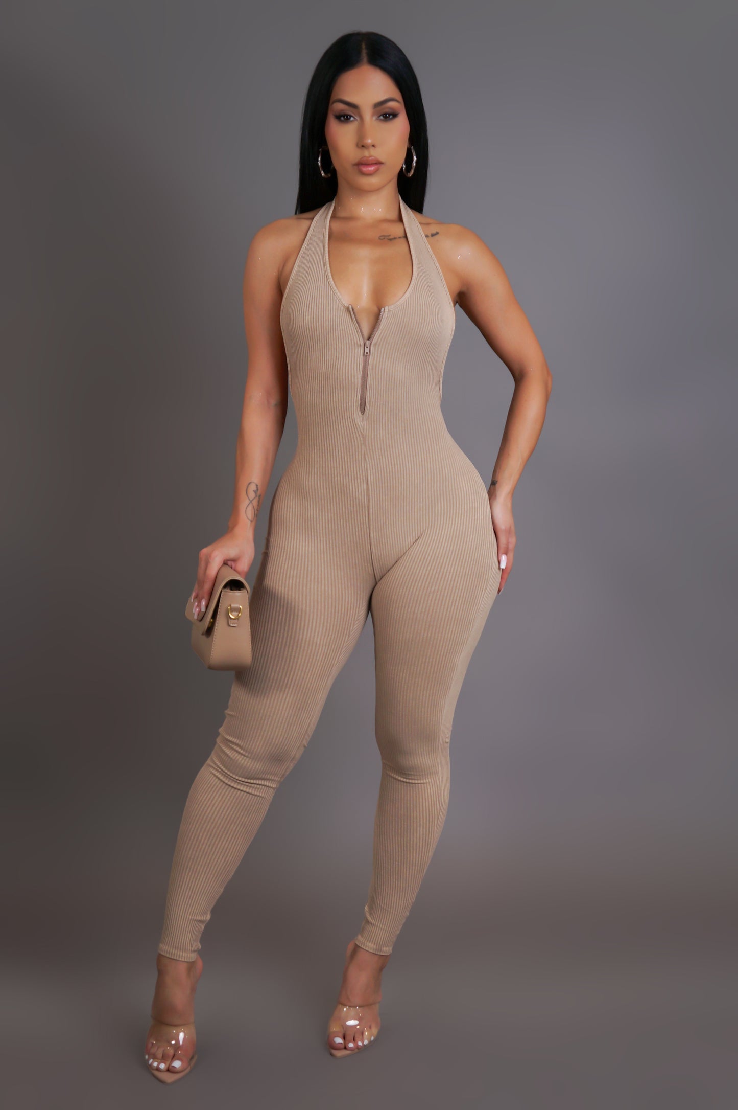 Just A Game Jumpsuit - Taupe