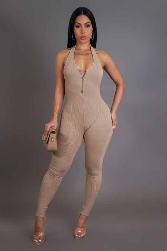 Just A Game Jumpsuit - Taupe