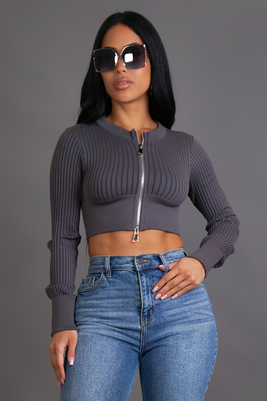 Going For A Walk Crop Top - Grey