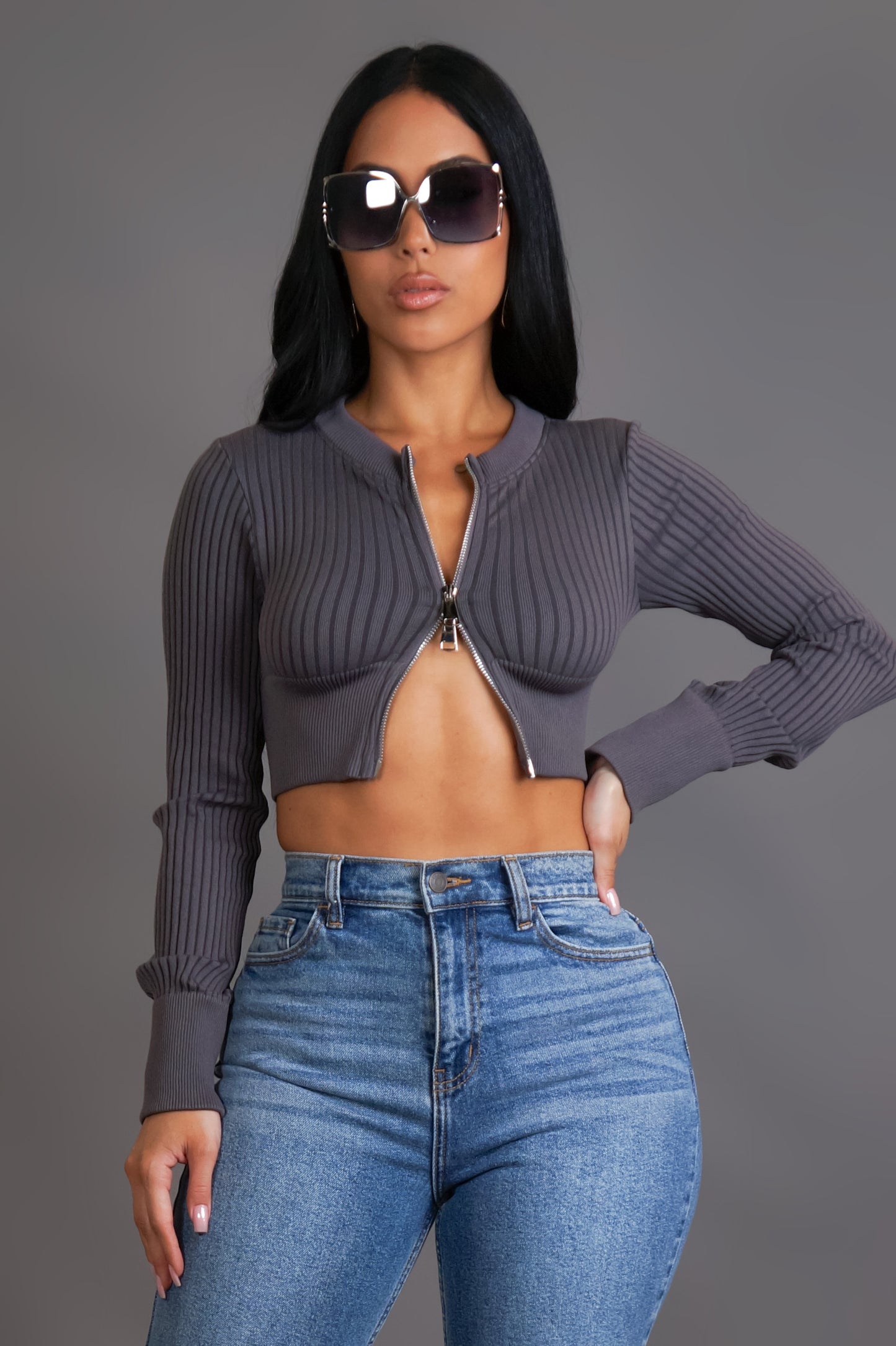 Going For A Walk Crop Top - Grey