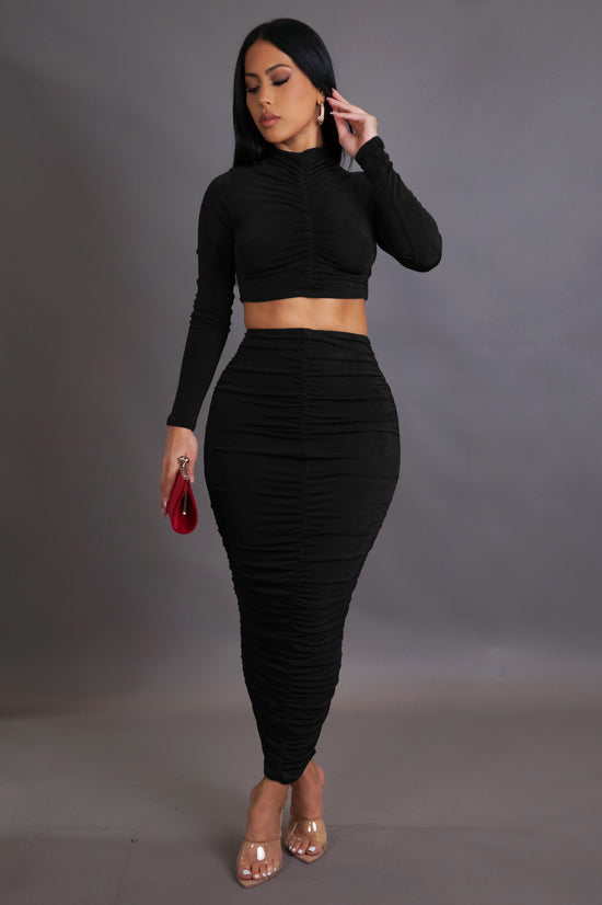 In A Haze State Skirt Set - Black