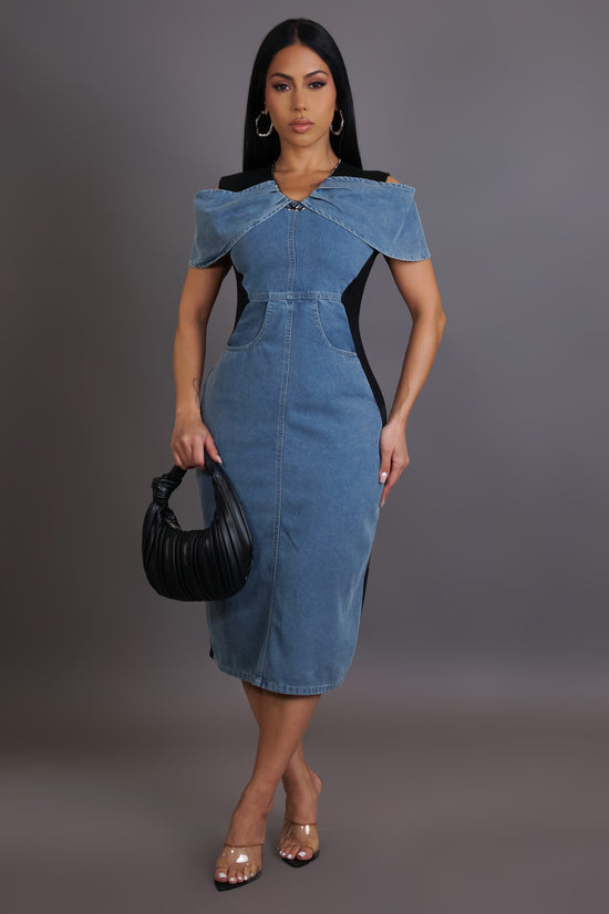 Find Me Here Midi Dress- Denim