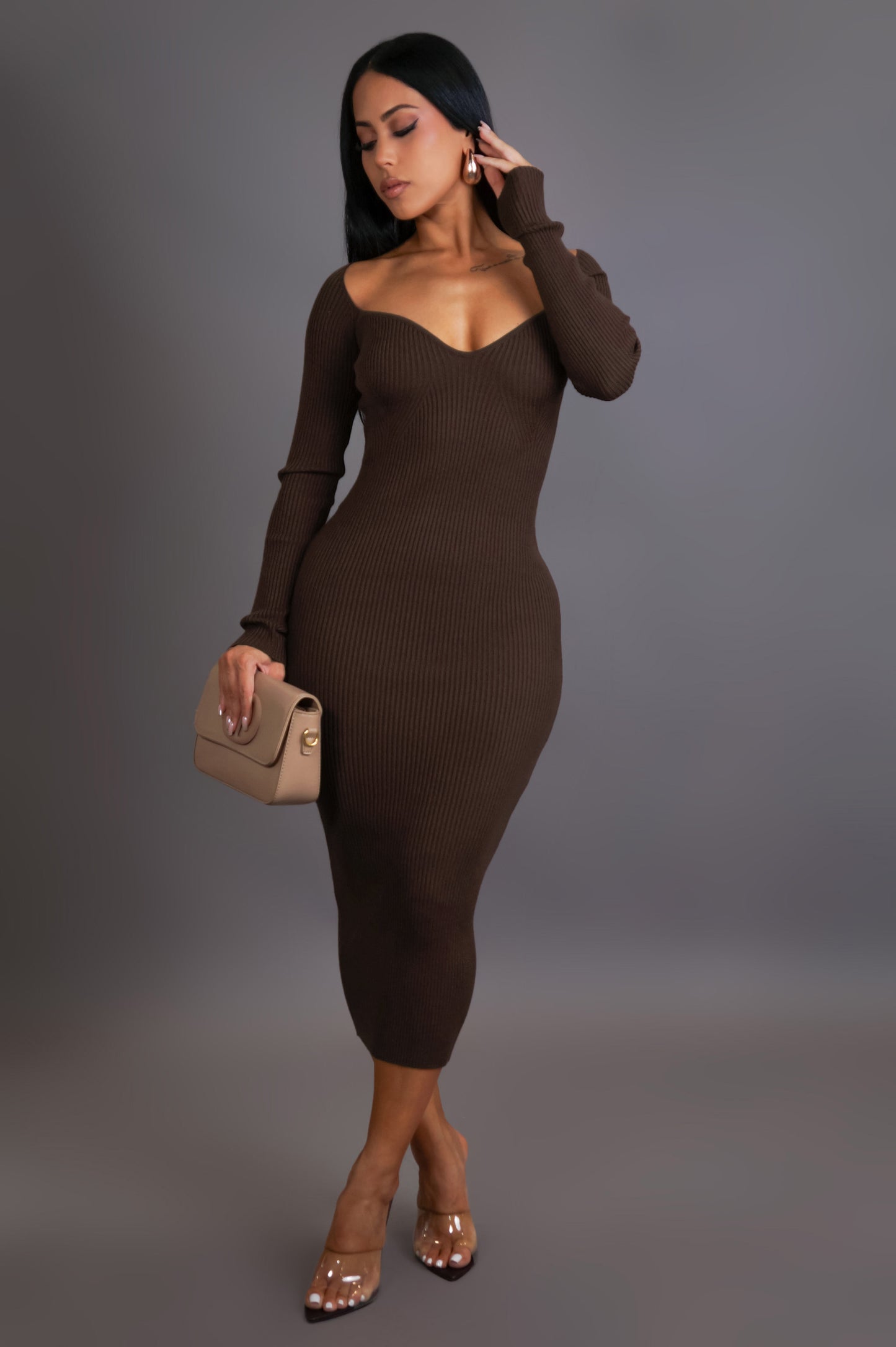 No Competition Midi Dress - Brown