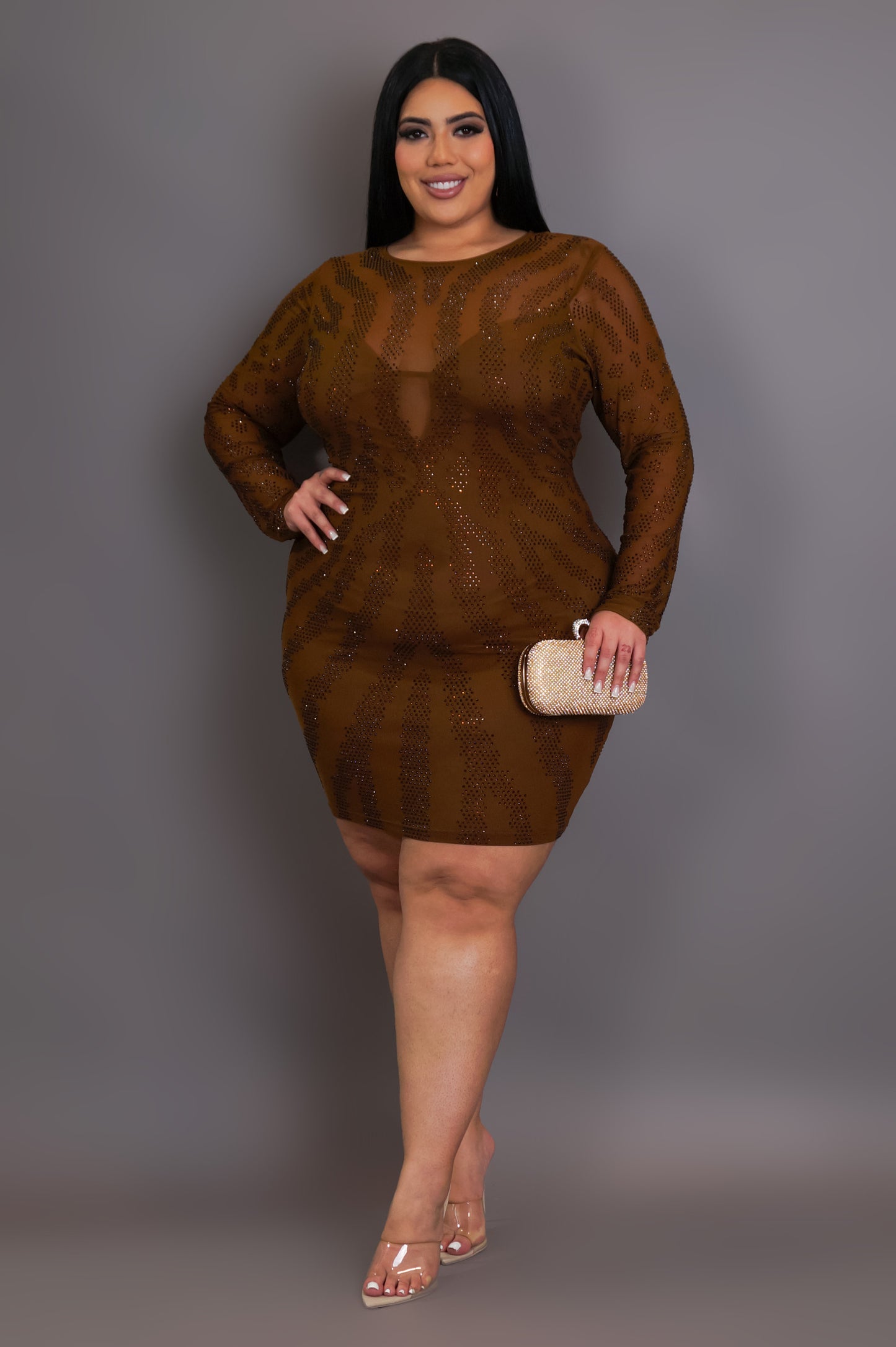 Sparkling Mini Dress - Brown