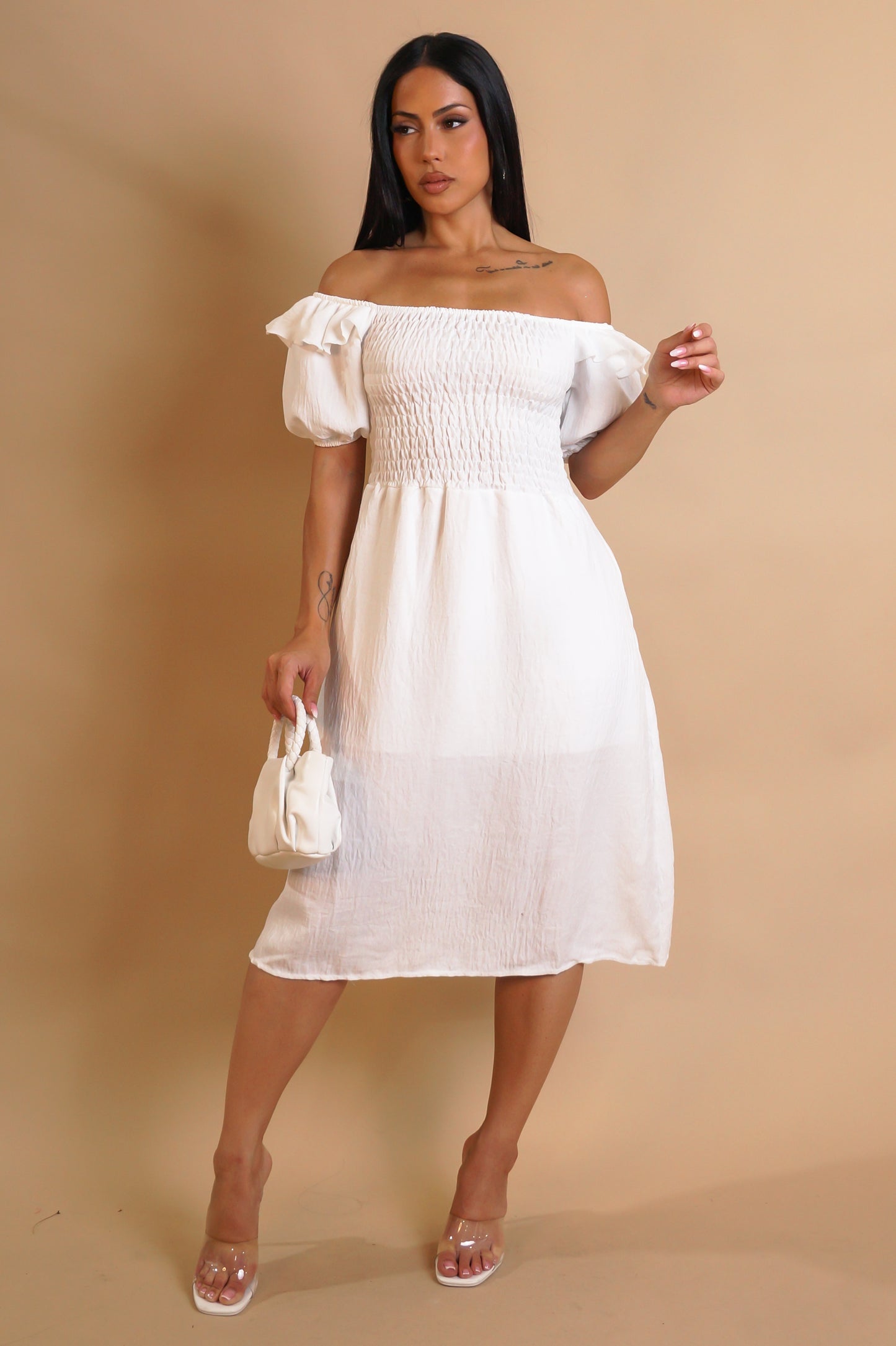 Soft Allure Midi Dress - White