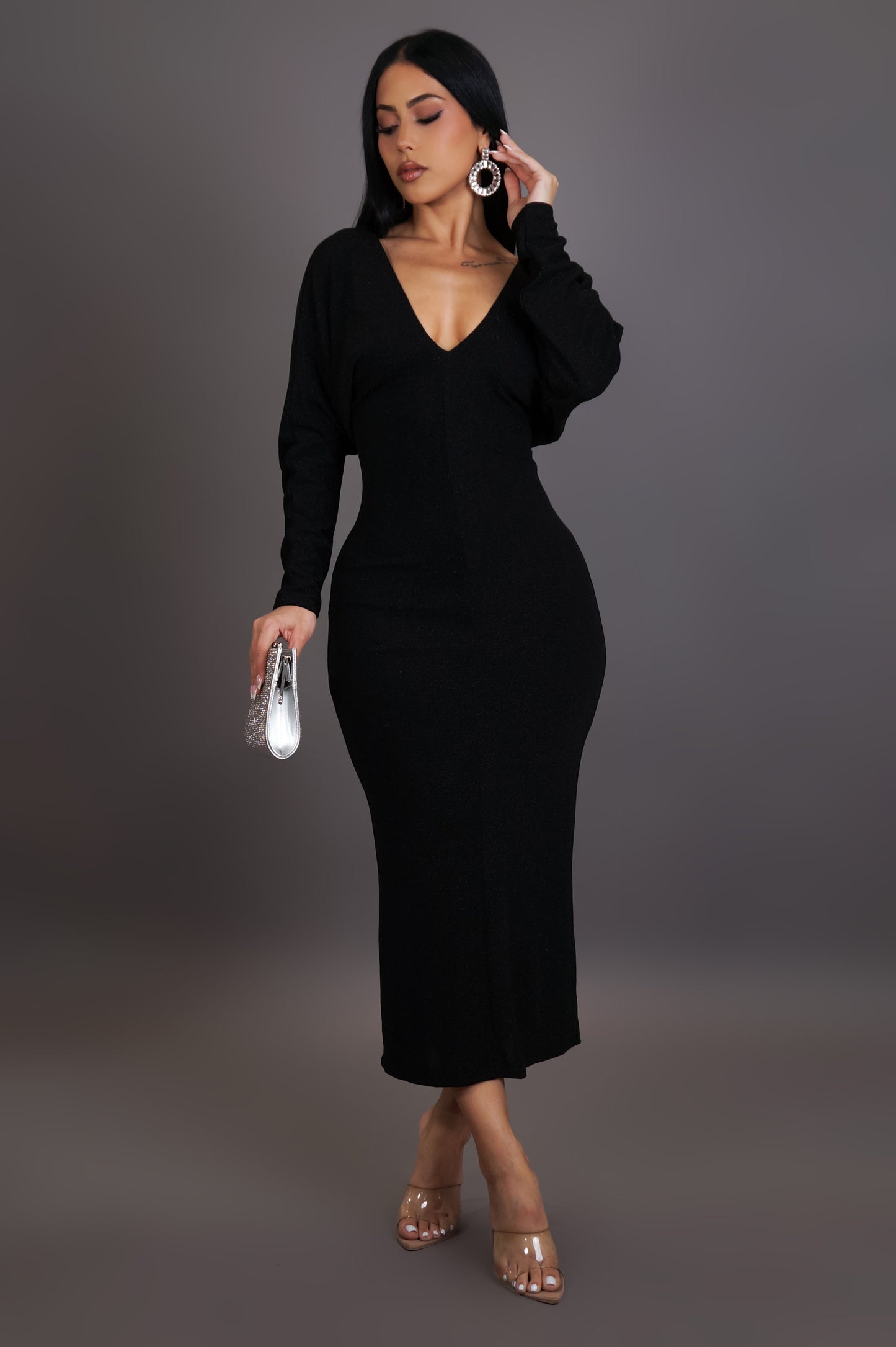 See Me In A New Light Midi Dress- Black