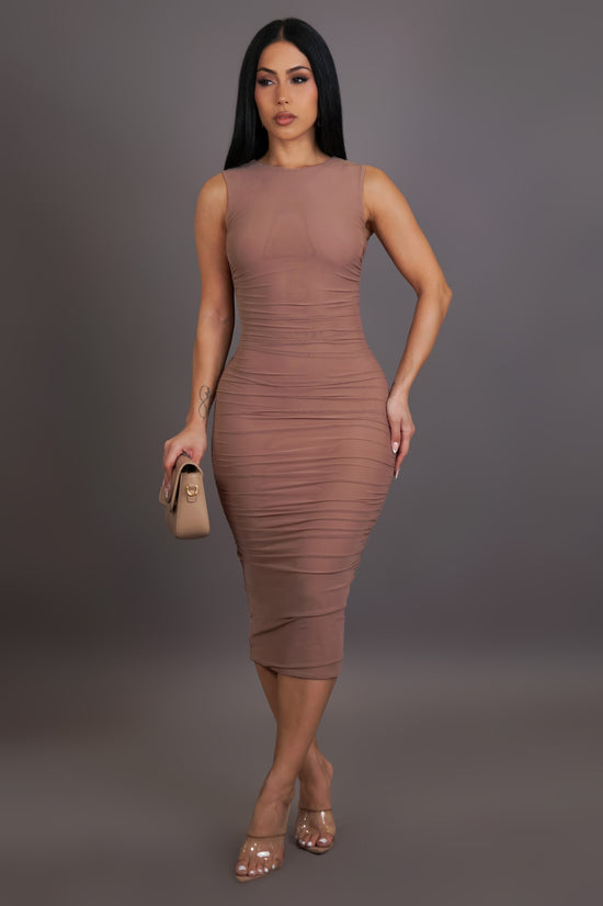 Getting Ready For Business Midi Dress - Mocha