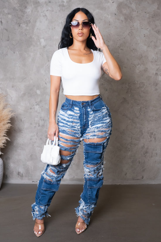 Load image into Gallery viewer, Ripped Up Jeans - Dark Wash
