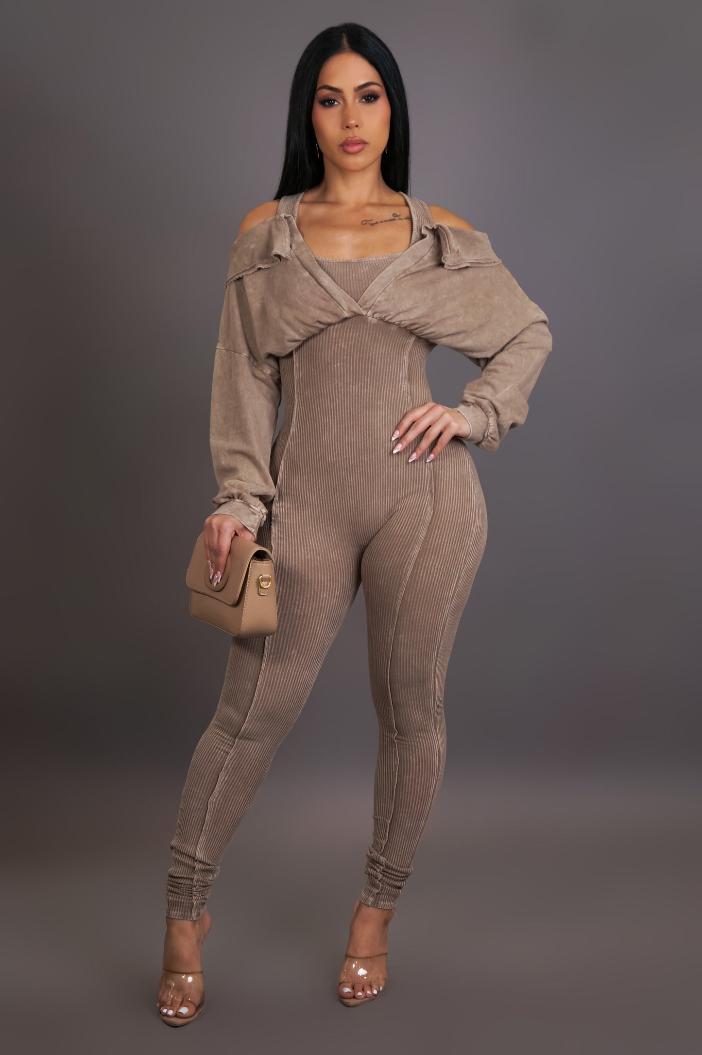 Late Night Runs Jumpsuit - Taupe