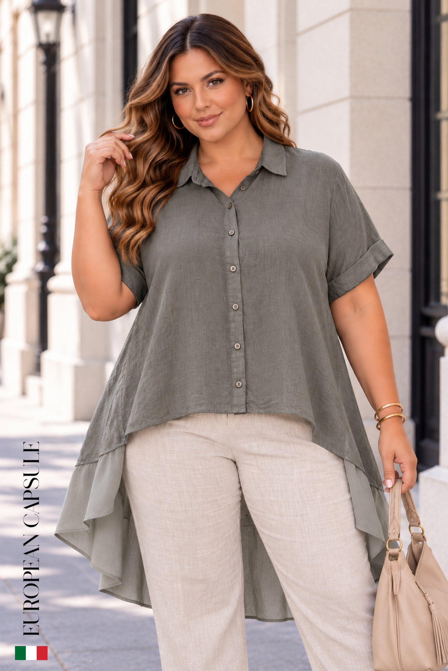 Notte Fiorentina Italian Linen Top - Gray