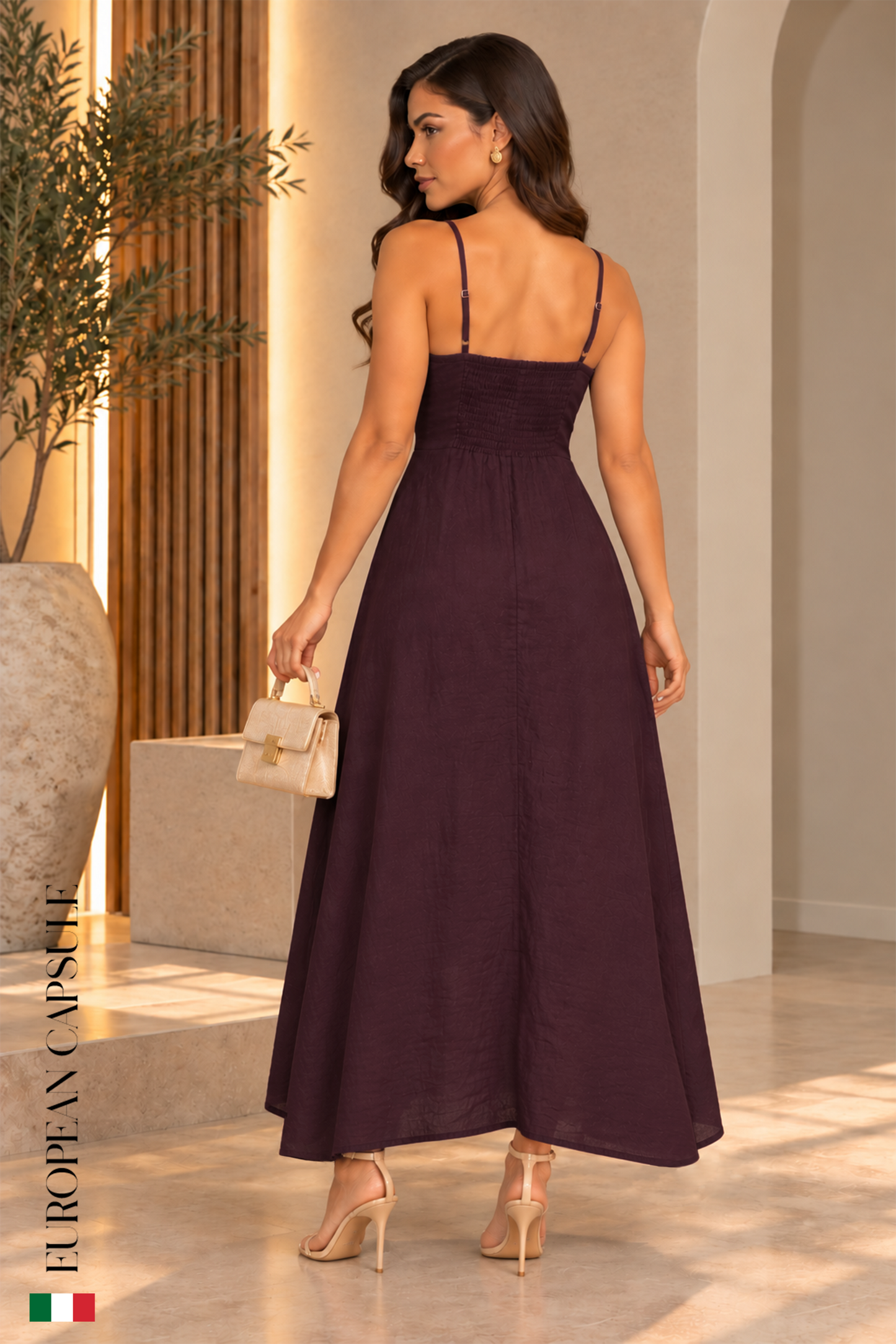 Ortona Italian Linen Dress - Wine