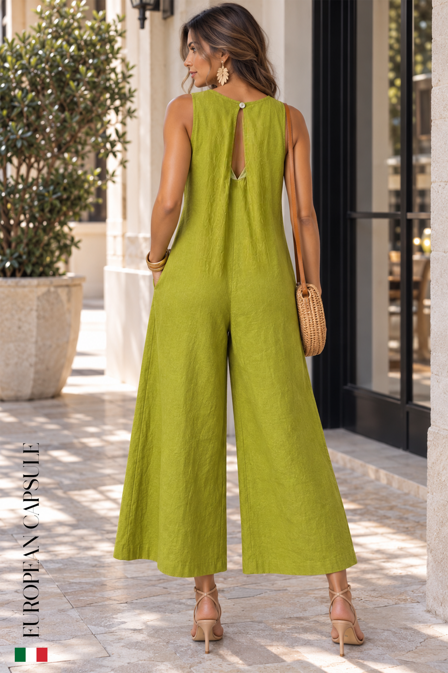 Napoles Italian Linen Jumpsuit - Green