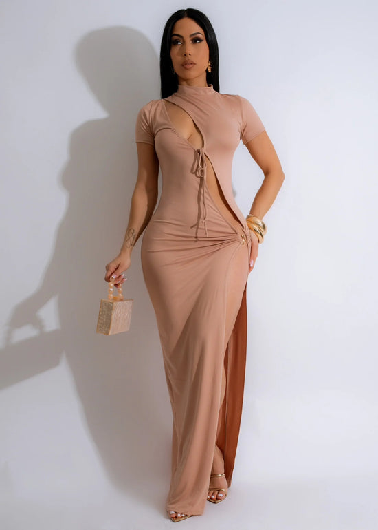 Load image into Gallery viewer, Watch And Learn Maxi Dress - Tan
