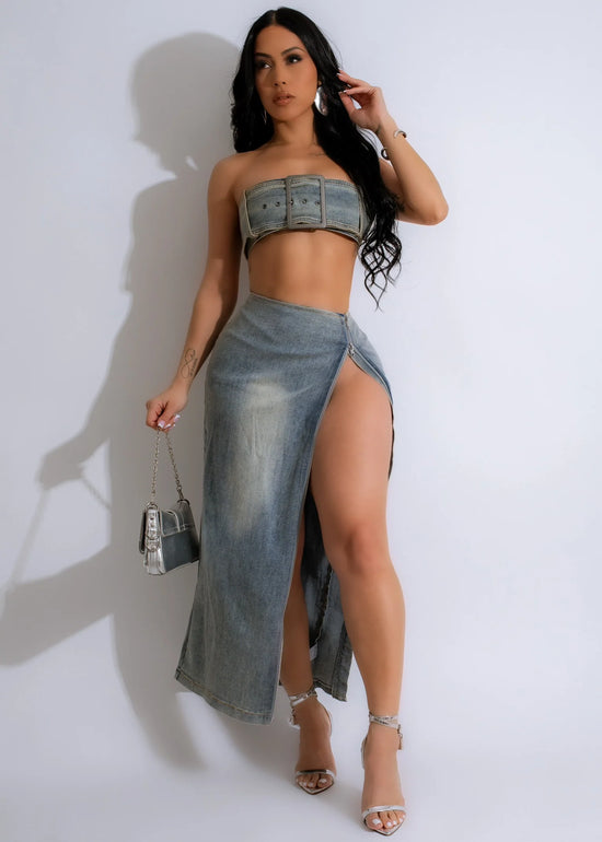Load image into Gallery viewer, Out Of Control Denim Skirt Set
