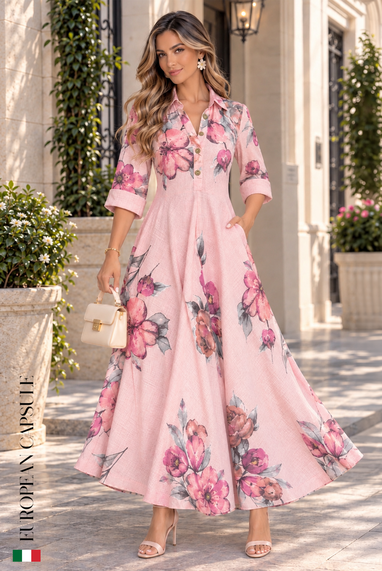 Perugia Italian Linen Dress - Pink
