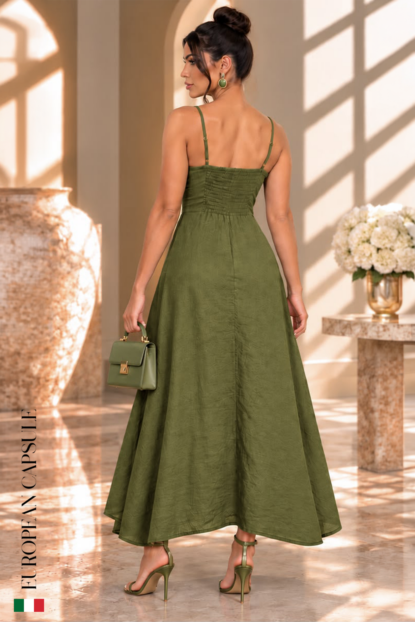 Splendore Di Donna Italian Linen Dress- Green