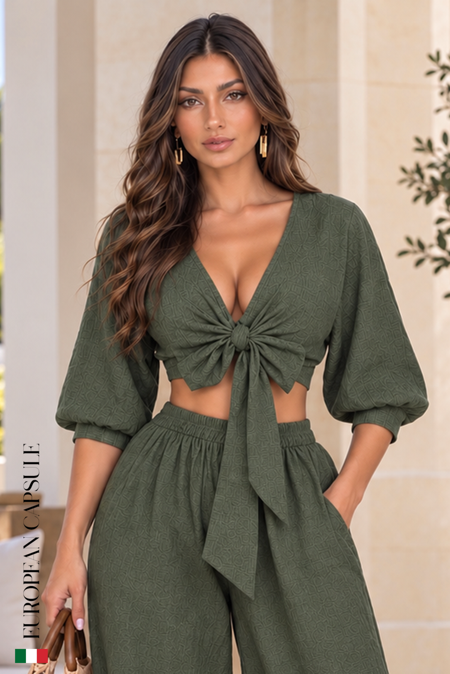 Lombardia Italian Linen Top - Olive