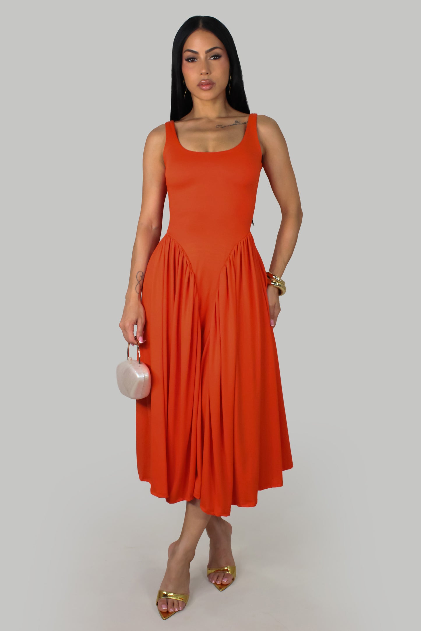 Willow Breeze Midi Dress - Orange