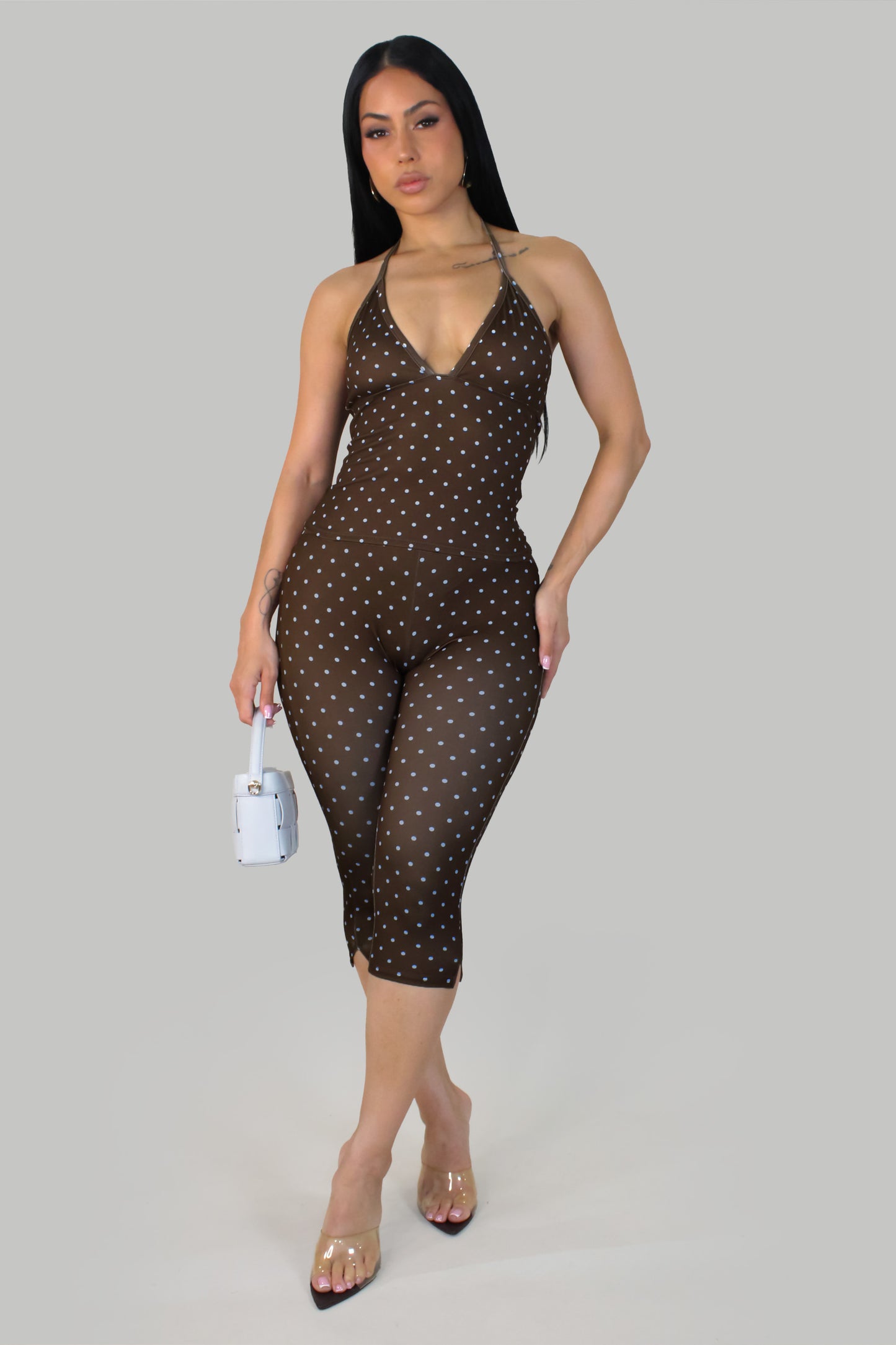 Dot Affair Pant Set - Brown