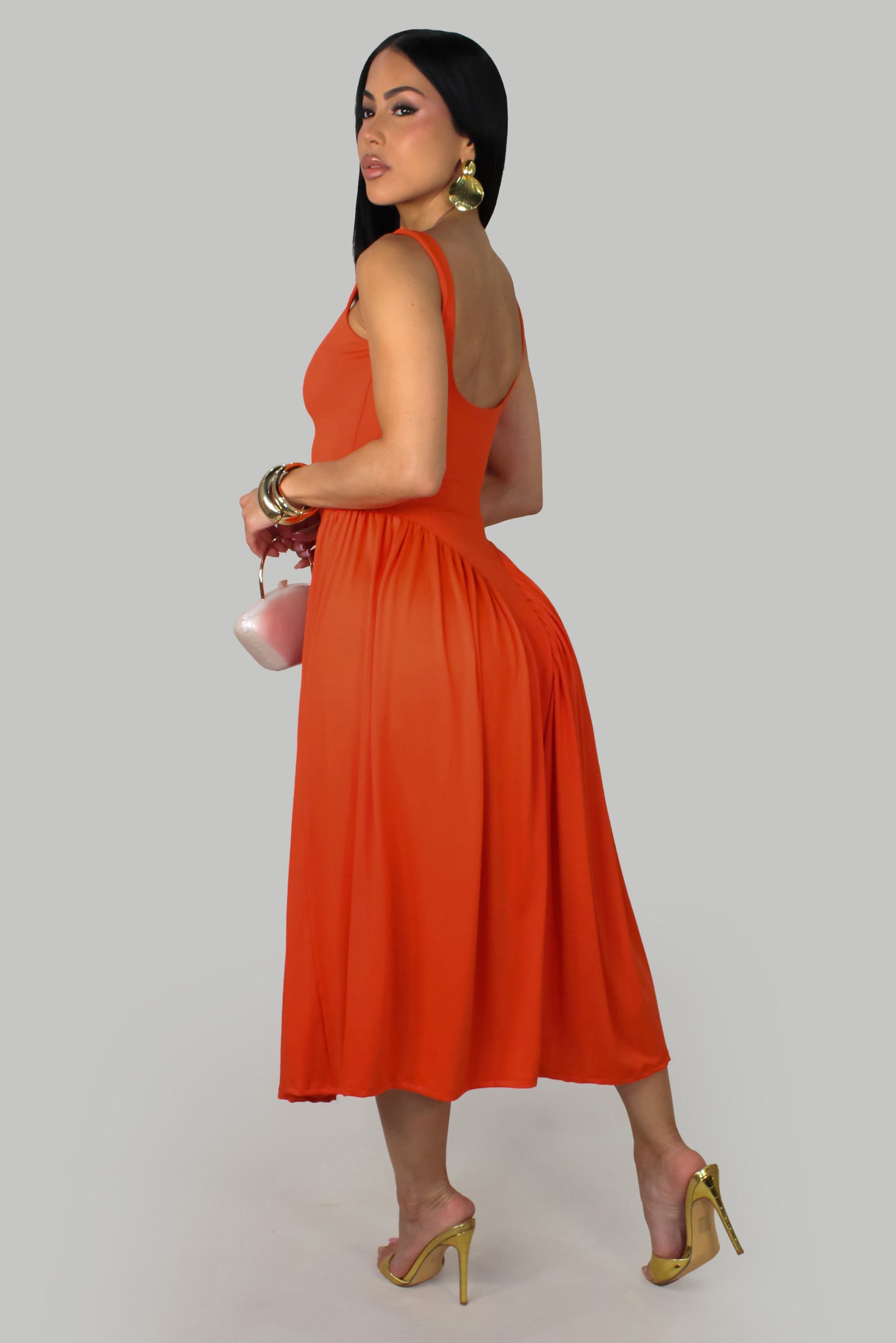 Willow Breeze Midi Dress - Orange