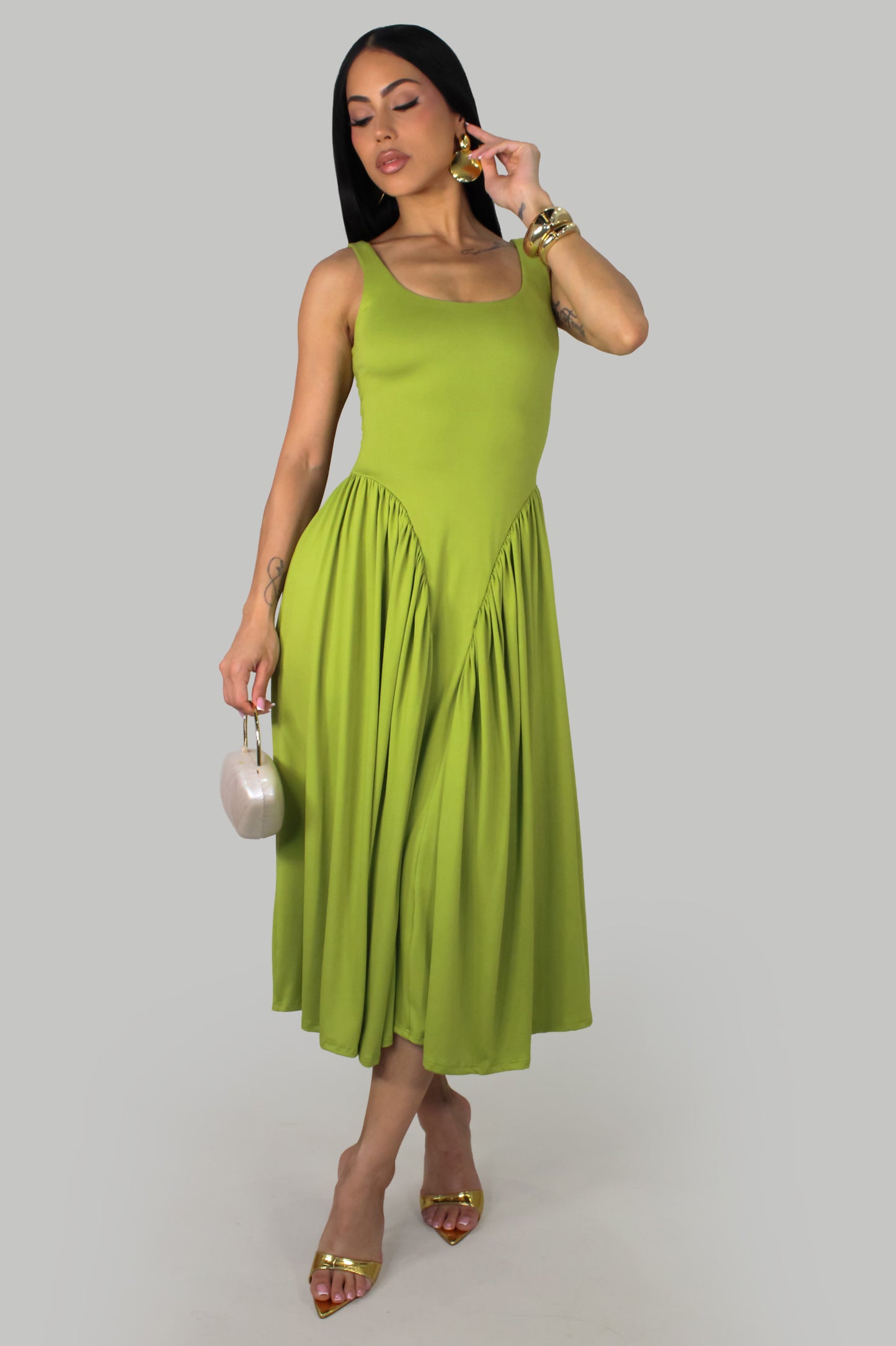 Willow Breeze Midi Dress - Green
