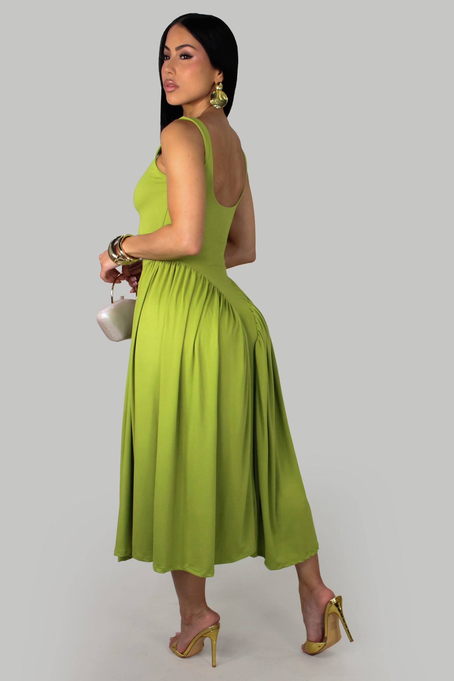Willow Breeze Midi Dress - Green