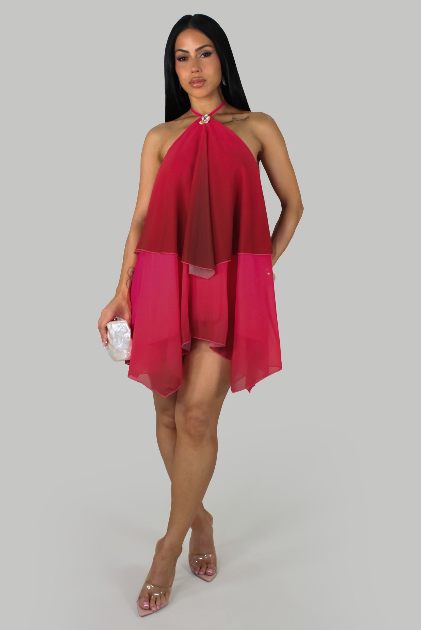 Red Bloom Mini Dress - Red