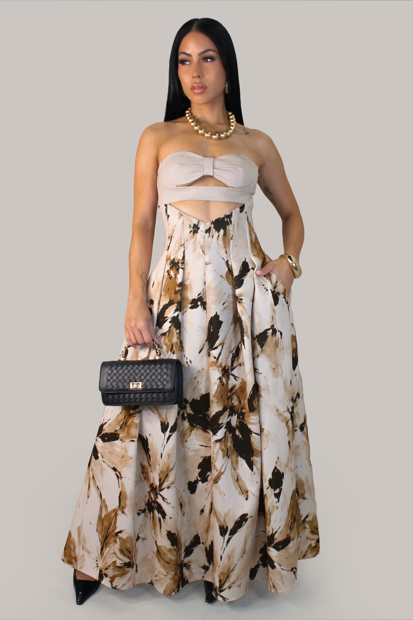 Ivory Strokes Dress -Cream