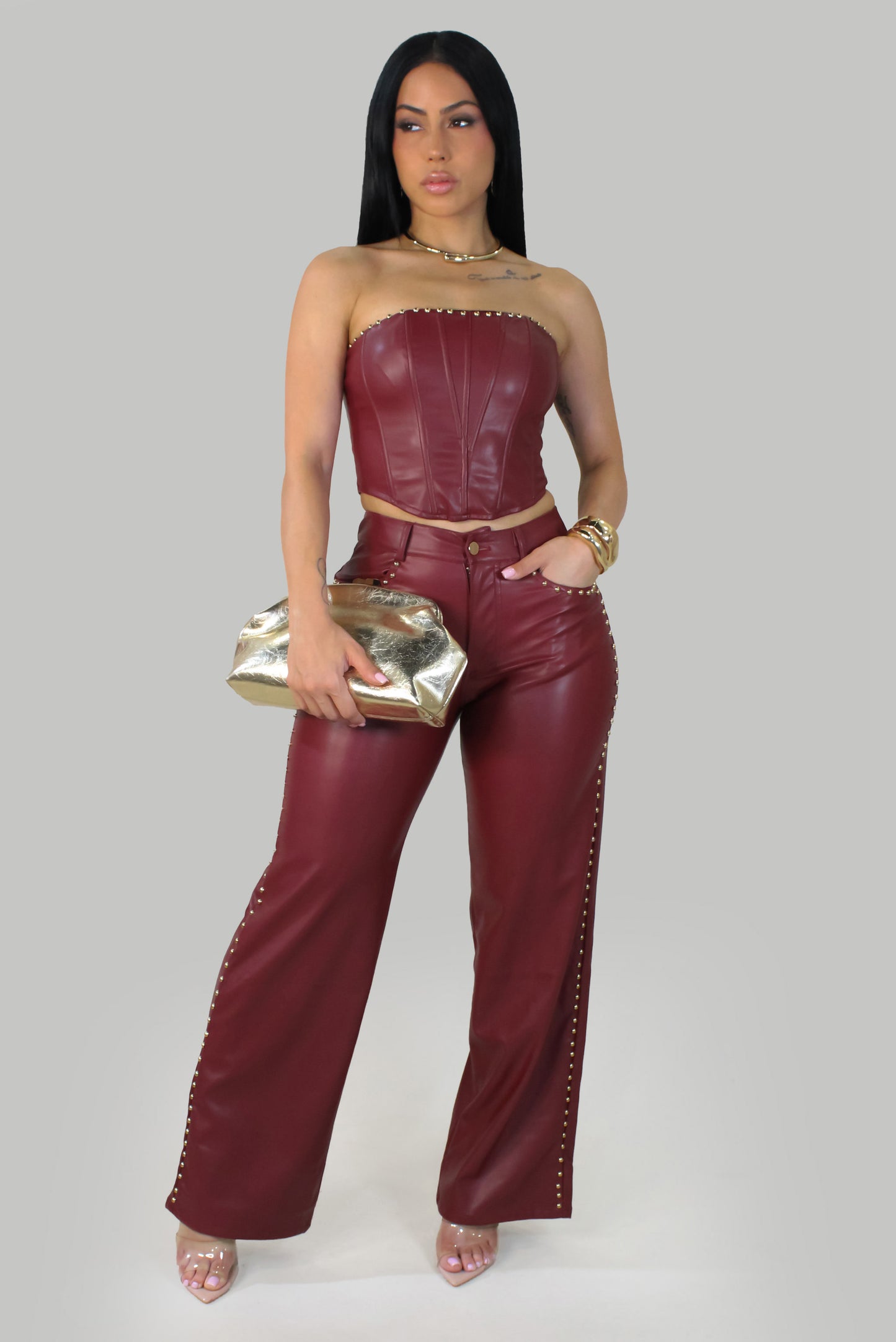 Bordeaux Luxe Pant Set - Burgundy