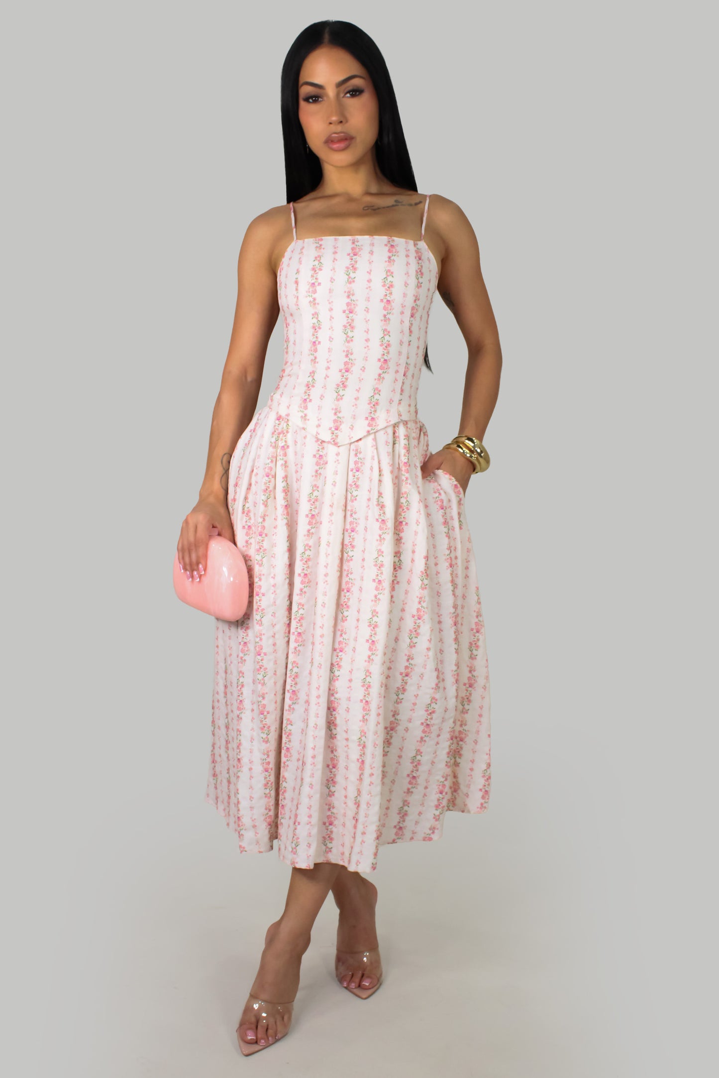 Pink Meadow Midi Dress -Pink
