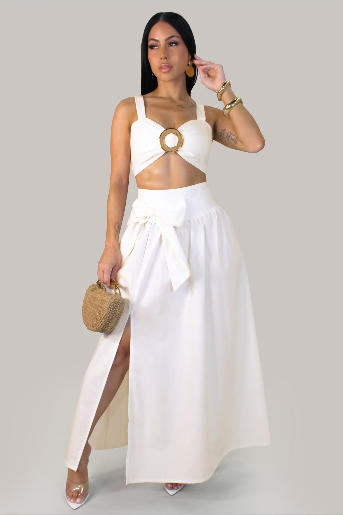 Bow Amour Skirt Set- White