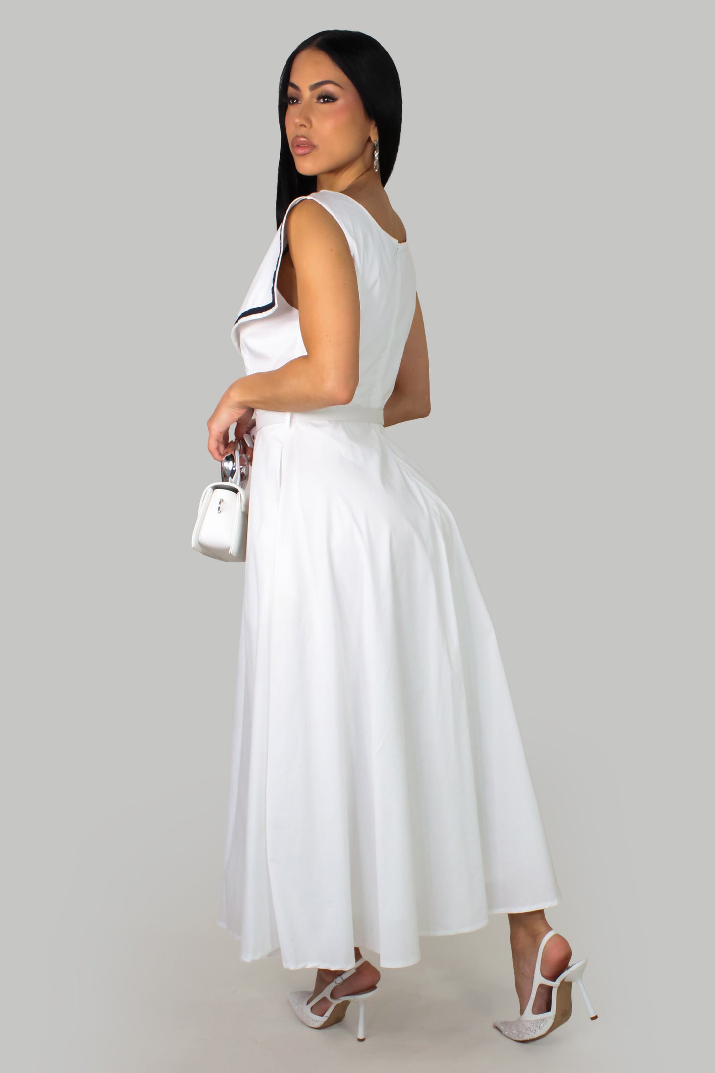 Classic Voyage Midi Dress -White