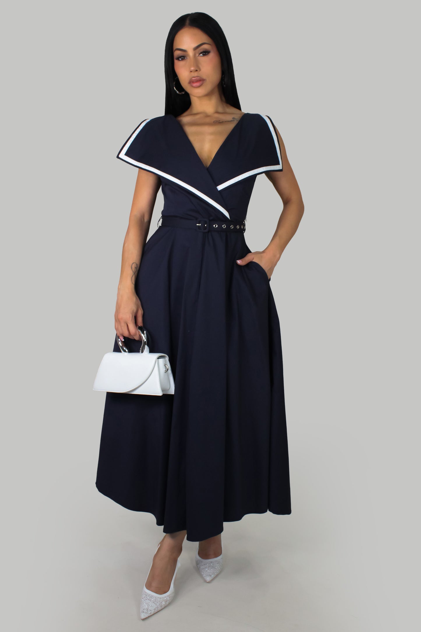 Classic Voyage Midi Dress -Navy