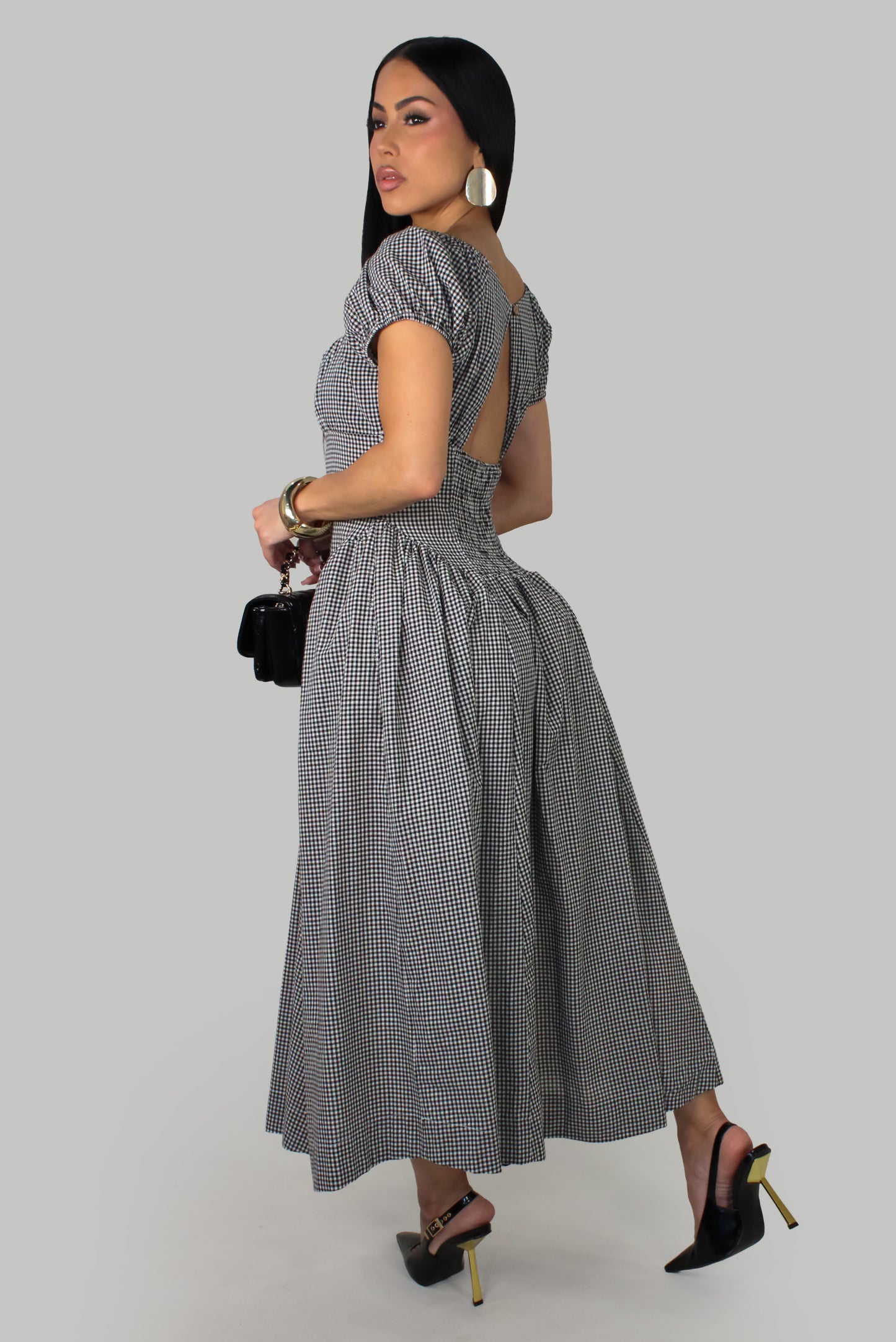 Elegant Afternoon Midi Dress - Black