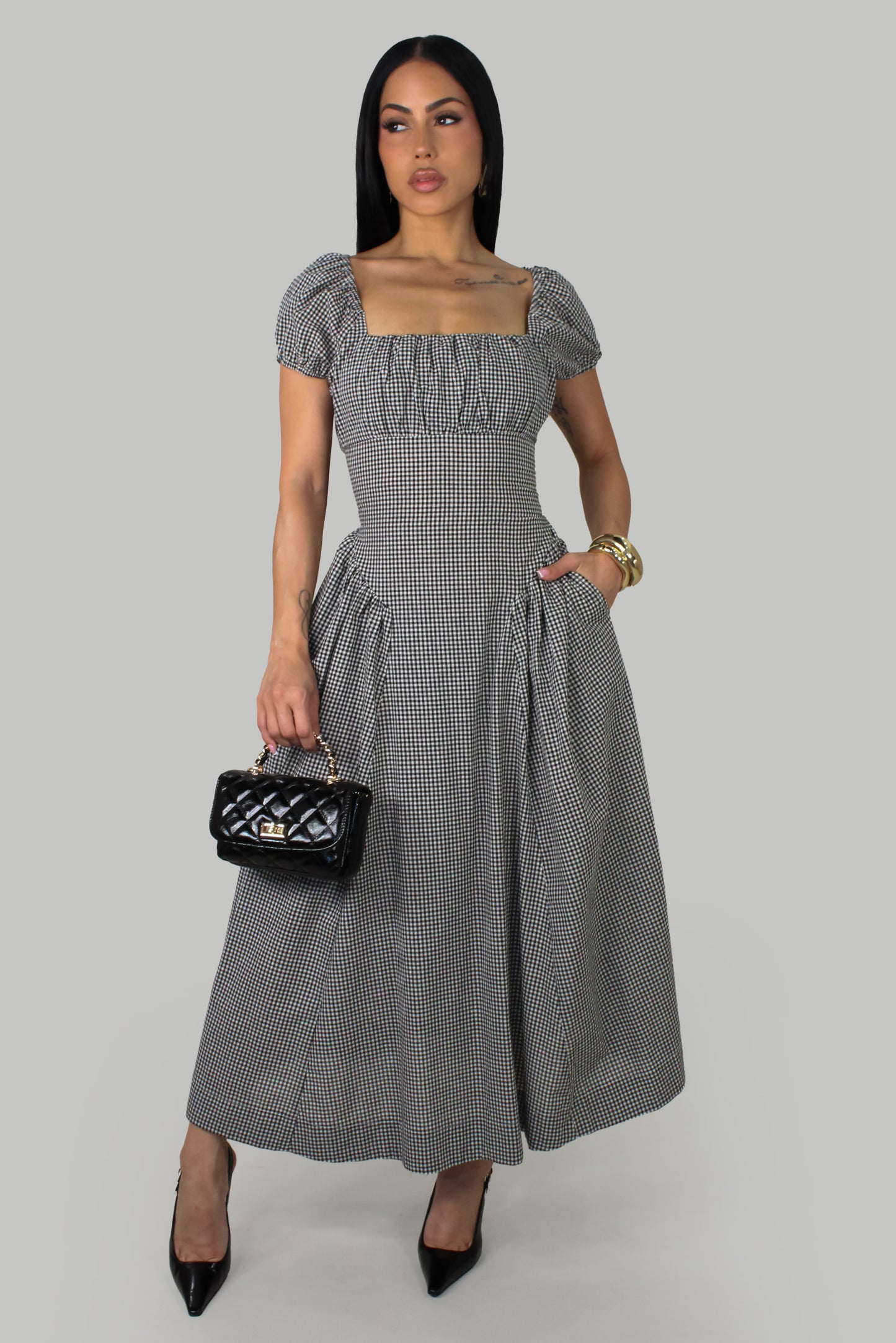 Elegant Afternoon Midi Dress - Black