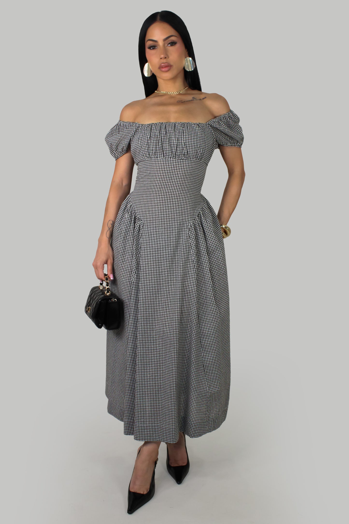 Elegant Afternoon Midi Dress - Black