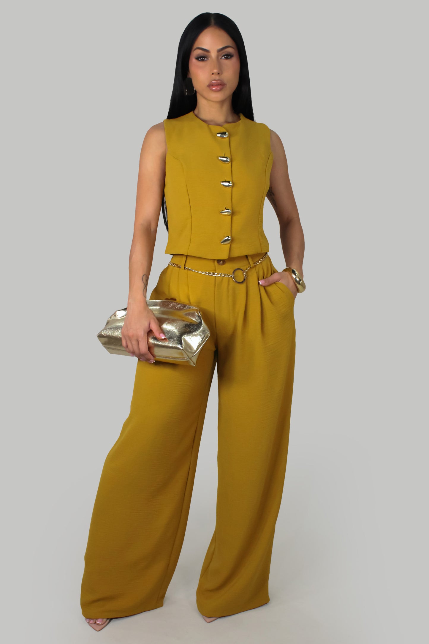 Exudes Elegance  Pant Set - Mustard