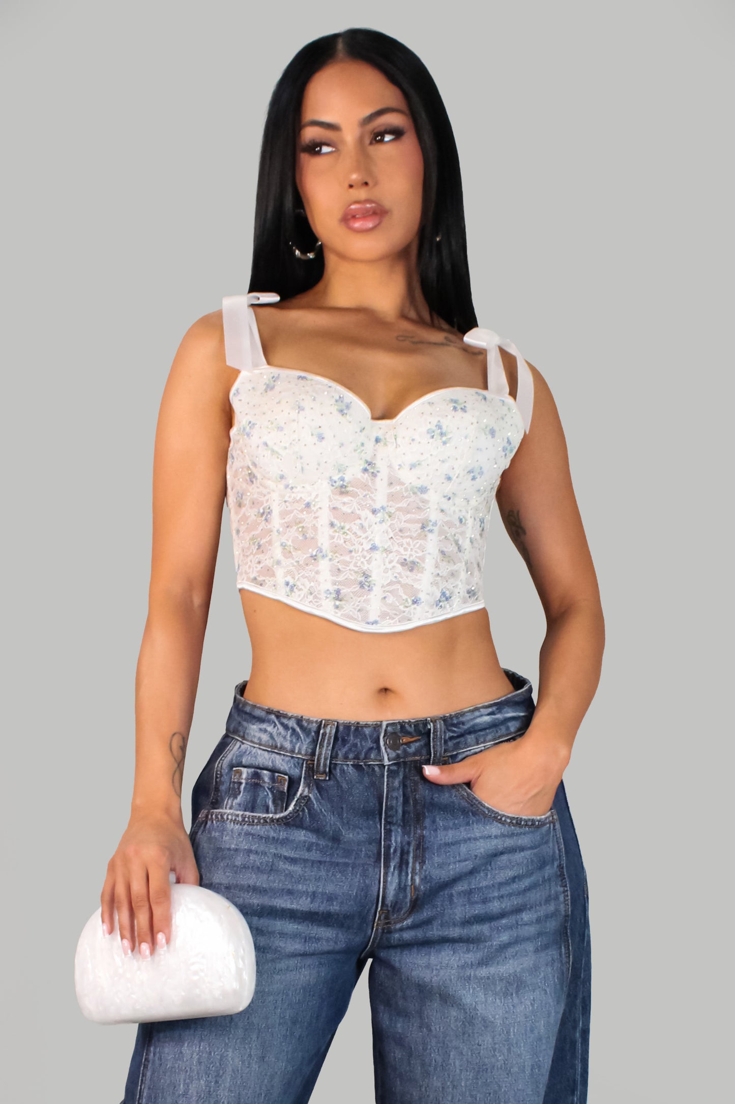 Alana's Bustier Top - White-Blue