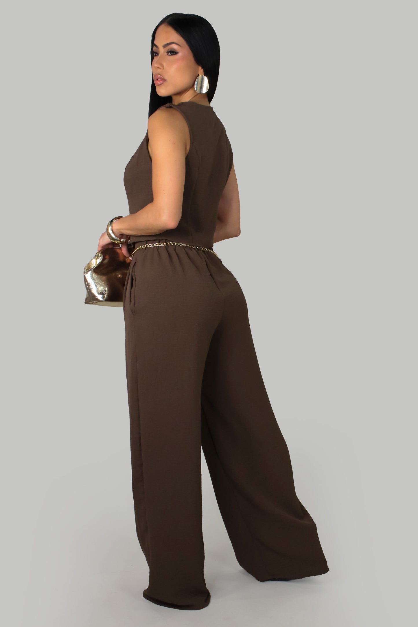 Exudes Elegance  Pant Set - Brown