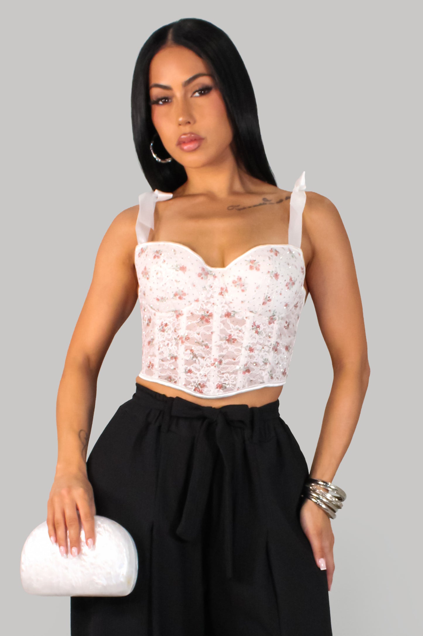 Alana's Bustier Top - White-Red