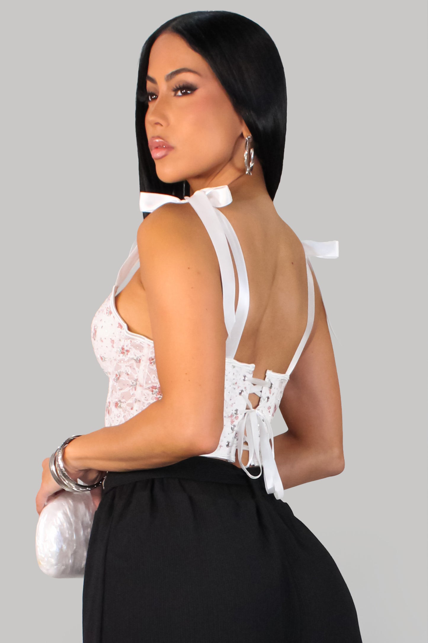 Alana's Bustier Top - White-Red