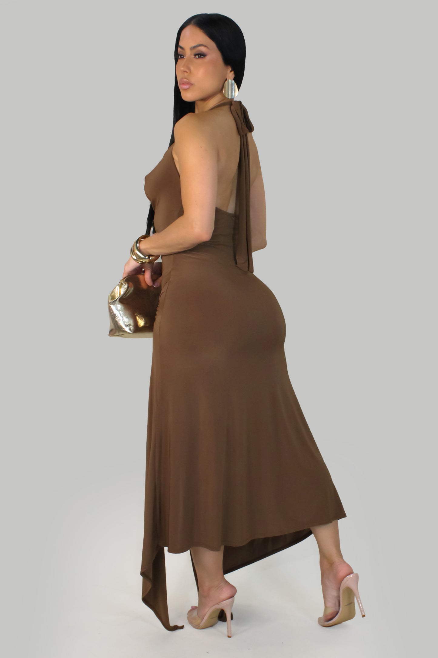 Monroe Drape Dress- Brown