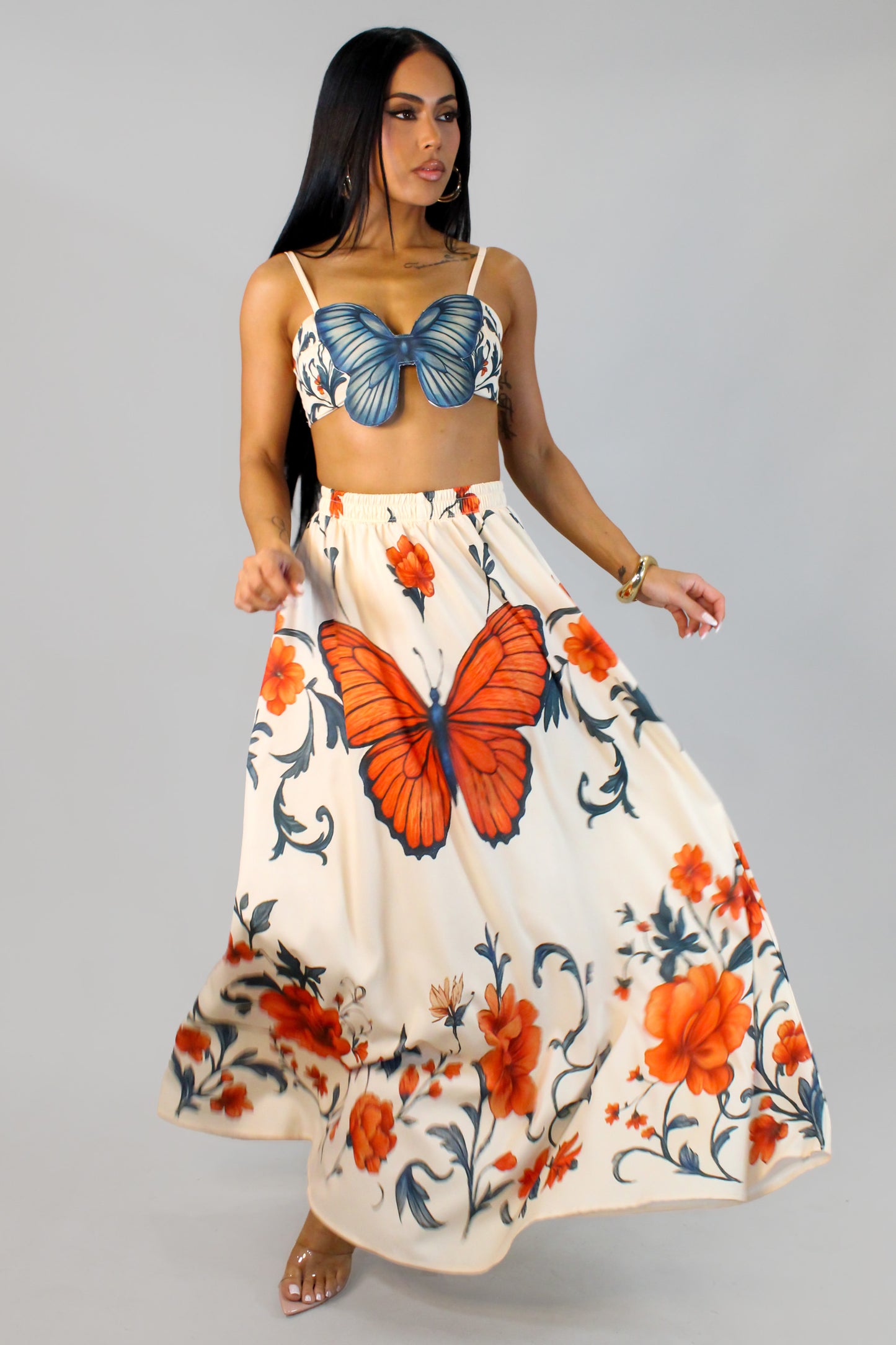 Buterflying It Skirt Set - Multi-Blue