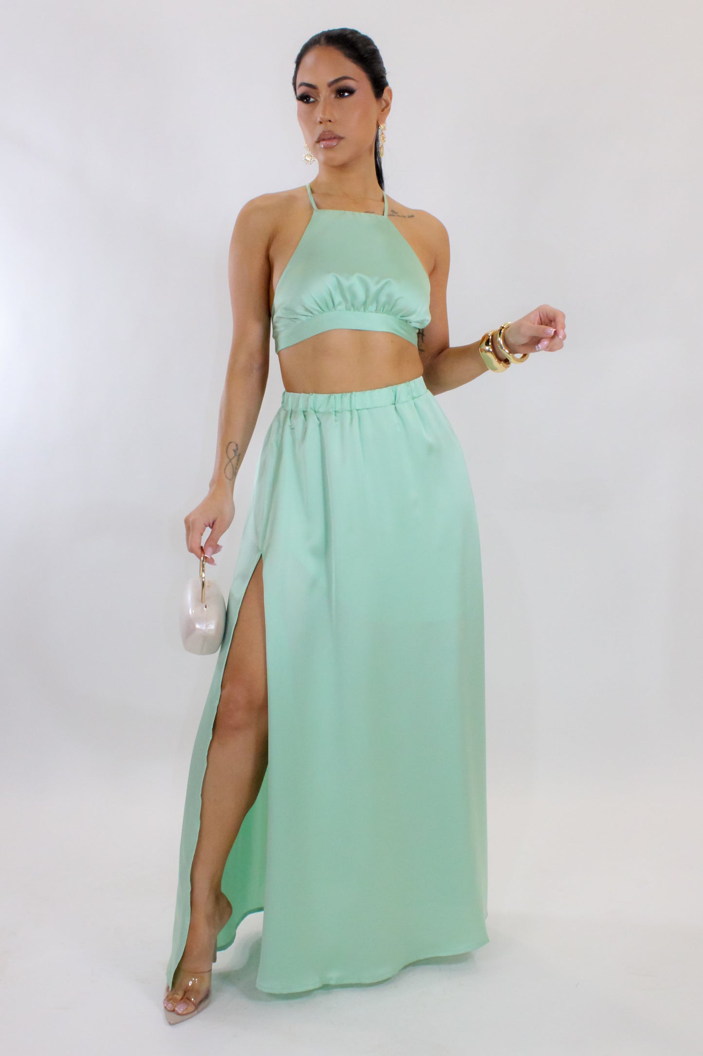 Slowing Down Skirt Set - Green