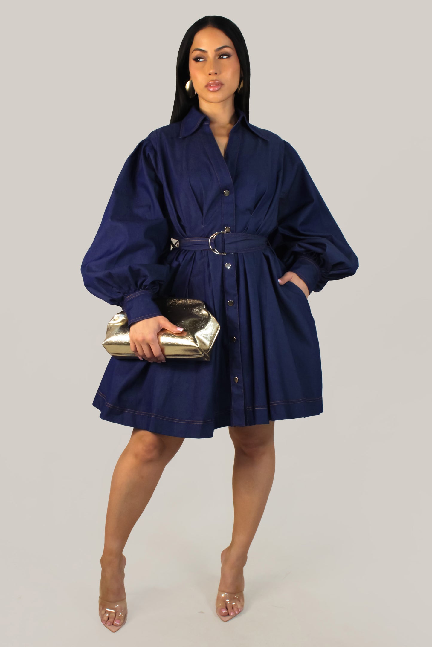 Sarah  Dress - Denim-Dark Wash