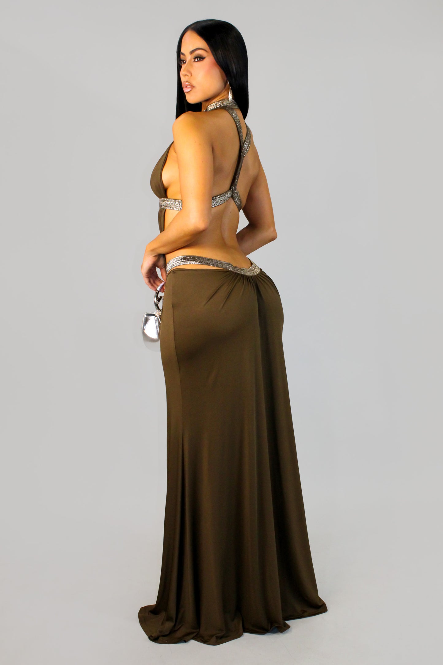 At Midnight Gardens Dress - Olive-Brown